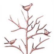 Smykkestativ "Træ med fugle" til øreringe, kæder m.m. Antik kobber. Cose up
