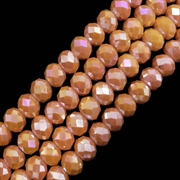 Krystalglas rondeller med glans. 8 mm. Rav/Mørk laks