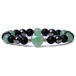 Armbånd af hæmatit, aventurin og abrazin sten. Elastisk. 19 cm