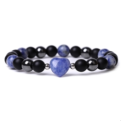 Armbånd af hæmatit, blue spot og abrazin sten. Elastisk. 19 cm