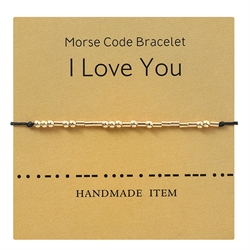 Morsekode armbånd "I Love You". Forgyldt. Sort. 