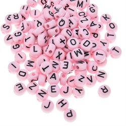 Bogstav perler. Flad. 7 mm. Lyserød. 250 stk.