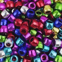 Perler "Tønde" - pony beads i metallic farver. 8x6 mm. 100 stk.