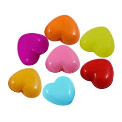 Hjerteperler i bolsje farver. 11 mm. Mix. 20 gram = 50 stk.