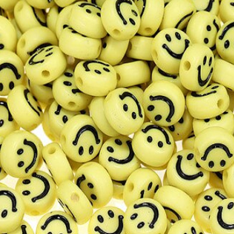 Smiley - emoji perler. Gul. 7 x mm. Ca. 50 stk.