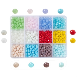 Glasperler - rondeller. Imiteret jade. Facetteret. 6x5 mm. 12 farver. 600 stk.