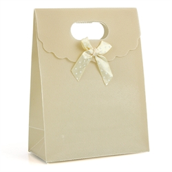 Gavepose med sløjfe. Kraftig. 16 cm. Beige