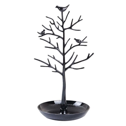 Smykkestativ "Træ med fugle" til øreringe, kæder m.m. Sort. 32 cm