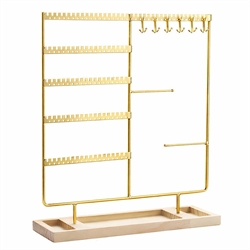 Smykkestativ til øreringe, kæder m.m. Flot blank guld finish. 35 cm