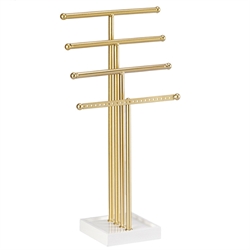 Smykkestativ. Høj model-. 4 etager. Mat guld finish. 41 cm til øreringe og kæder.