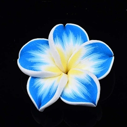 Fimo perle. Blomst. Plumeria. 30 mm. Blå.