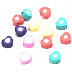 Fimo perler. Hjerter. Farve Mix. 10 mm. 50 stk.