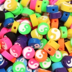 Fimo perler. Yin Yang. Farve mix. 10 mm. 30 stk.