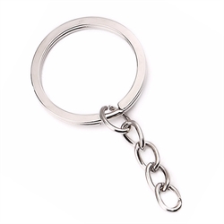 Nøglering med kæde. Forsølvet. 60 mm