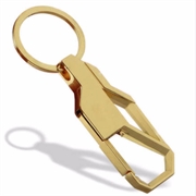 Karabinhage med fjederlukke og nøglering. Guldfarvet. 90 mm