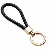 Keyhanger - karabinhage. Flettet kunstlæder. Forgyldt 13 cm. Sort.