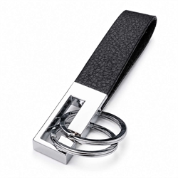 Nøgleringe med PU strop. Sort. 11 cm.