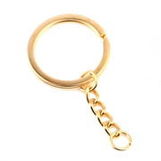 Nøglering med kæde og o-ring. Bred. Forgyldt. 60 mm