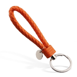 Nøglering - Keyhanger. Flettet kunstlæder. 12 cm. Orange