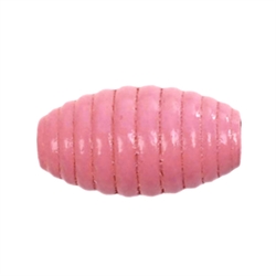 Træperle med riller i bikube look. 25x14 mm. Pink