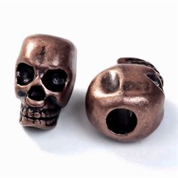 Perle skull - dødningehoved med stort hul. Antik kobber. 12 mm