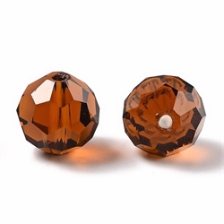 Krystalglas perle. Multi facetteret. 10 mm. Mørk rav. Pr. stk.