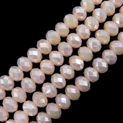 Krystalglas rondeller med glans. 4 mm. Creme/lys laks.