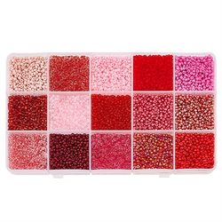 Seed beads sortiment. 2 mm. 12.000 stk. Røde nuancer