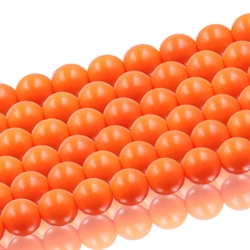 Glaserede perler. 8 mm. Dyb orange. 1 streng