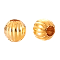Metalperle - rillet. Massiv. Forgyldt. 6 mm 35 stk.