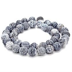 Agat perler. Dragon veins. Sort/grå. Mat. 10 mm.