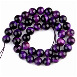 Tigerøje perler. Naturlig. Blå/violet. Grade A. 8 mm.