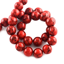 Howlit - turkis perler. Rød. 8 mm. 1 streng