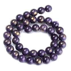 Jade perler. Indigo Mashan Jade med guldflager. 8 mm