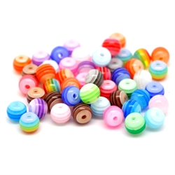 Resin perler med striber. Candy Mix. 6 mm. 50 stk.