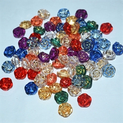 Knapper. Roser med guldfolie. 13 mm. 50 stk.