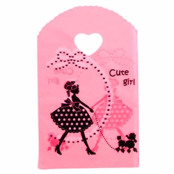 Gavepose - plastpose "Cute Girl". Pink. 15 cm. 50 stk.