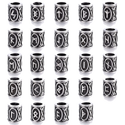 Spacer - led. Runer. Futhark.  Rustfri stål. 14 mm.30 stk.