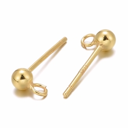 Ørestikker med kugle. 18k forgyldt 925 Sterling sølv. 15 mm. 1 par