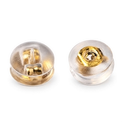 Bagstopper - lås. Silikone og kirurgisk stål. 18k forgyldt. 5 mm. 1 par