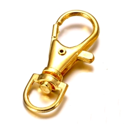 Karabiner med drejeled til nøgleringe m.m.. Forgyldt. 36 mm