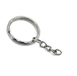 Nøglering - splitring "hamret" med kæde. Sølvfarvet. 25 mm. 5 stk.