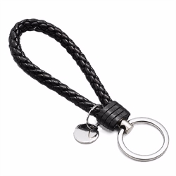 Nøglering - Keyhanger. Flettet kunstlæder. 12 cm. Sort.