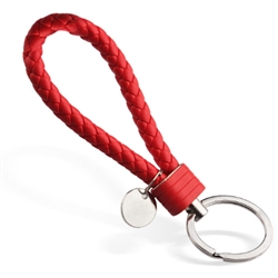 Nøglering - Keyhanger. Flettet kunstlæder. 12 cm. Rød.