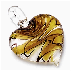 Glasvedhæng. Hjerte i Murano stil. 50 mm. Guldbrun