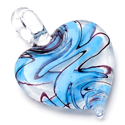 Glasvedhæng. Hjerte i Murano stil. 50 mm. Lys turkis