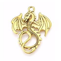 Vedhæng. Drage. Antik guld farvet. 35 mm