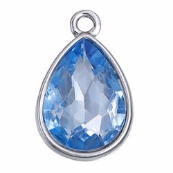 Vedhæng med facetteret krystal. Platineret. 19 mm. Himmelblå