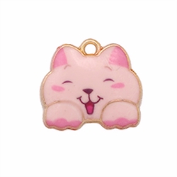 Vedhæng. Kattekilling. Forgyldt og emaljeret. 18 mm. Lyserød. Til halskæder m.m
