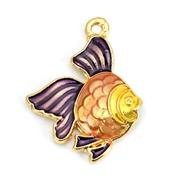 Vedhæng. Guldfisk. Emaljeret og forgyldt. 23 mm